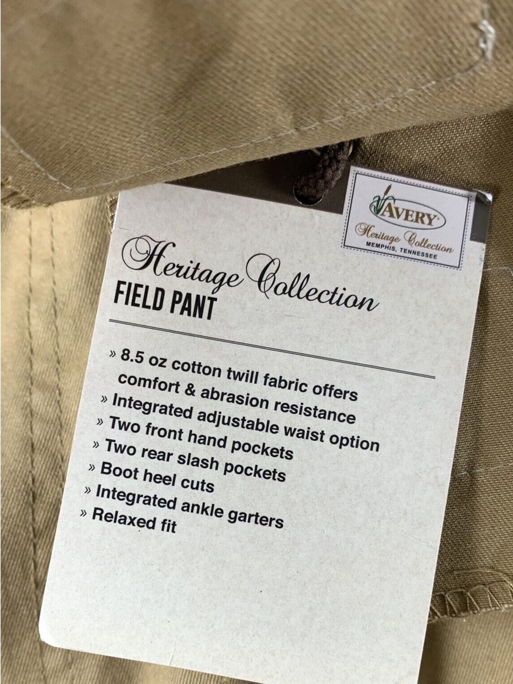 NWT AVERY HERITAGE Work Pants in Khaki Brown, Adjustable Ankles and Waist, TOUGH - Picture 16 of 16